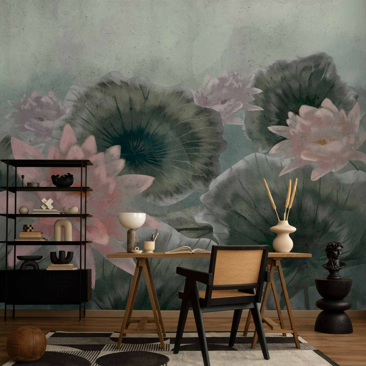 Wall Mural Oriental vegetation - lotus flowers floating with leaves on a sheet of water 135742 additionalImage 4