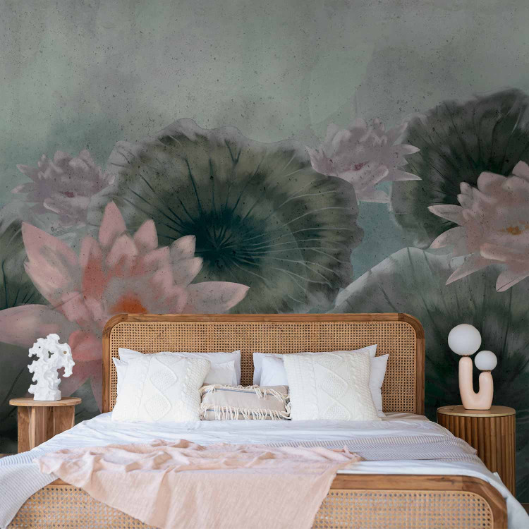 Wall Mural Oriental vegetation - lotus flowers floating with leaves on a sheet of water 135742 additionalImage 2