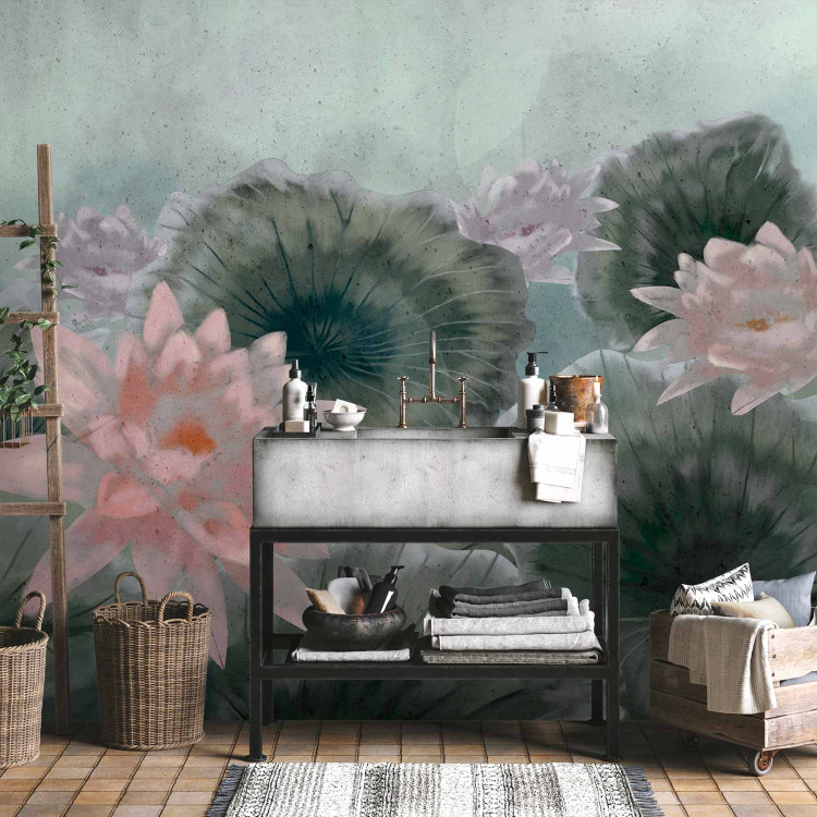 Wall Mural Oriental vegetation - lotus flowers floating with leaves on a sheet of water 135742 additionalImage 8