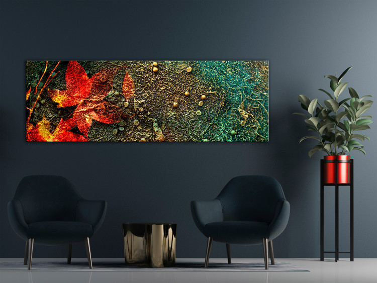 Canvas Print Red Leaf on Moss (1-piece) Narrow - glamour-style abstraction 138342 additionalImage 3