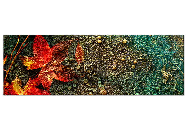 Canvas Print Red Leaf on Moss (1-piece) Narrow - glamour-style abstraction 138342