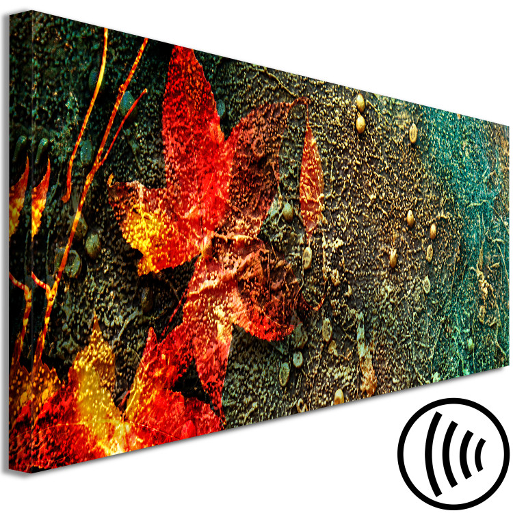 Canvas Print Red Leaf on Moss (1-piece) Narrow - glamour-style abstraction 138342 additionalImage 6