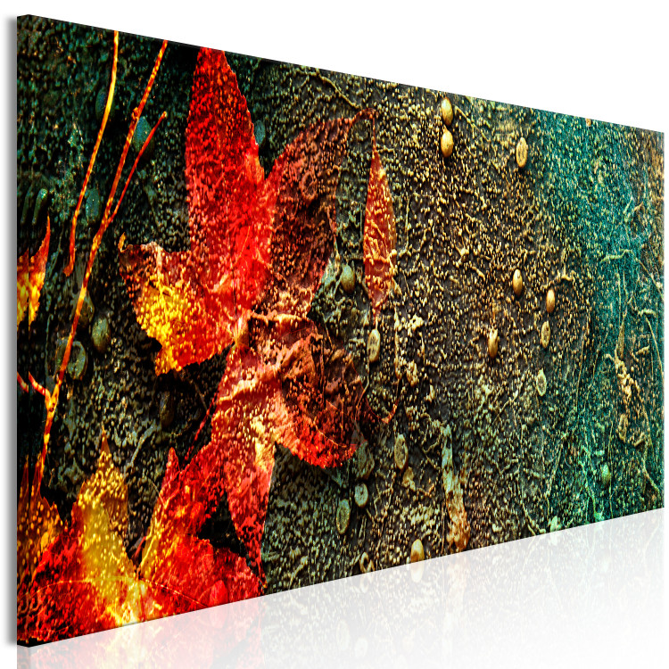 Canvas Print Red Leaf on Moss (1-piece) Narrow - glamour-style abstraction 138342 additionalImage 2