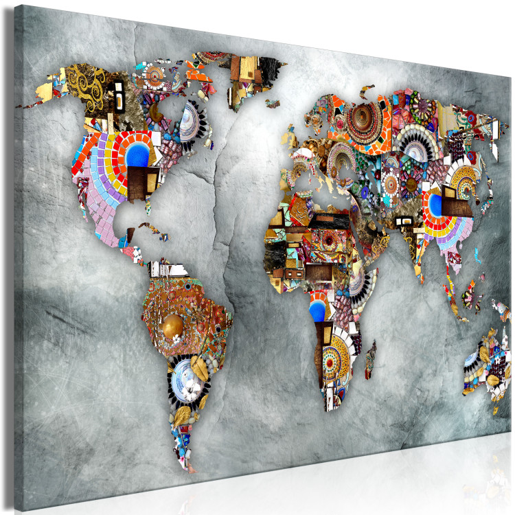 Canvas Art Print World Map Mosaic (1-piece) Wide - colorful abstraction 143042 additionalImage 2