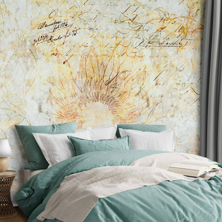 Wall Mural Yellow like the sun - abstract with sunflowers on a background in grey 143942 additionalImage 2