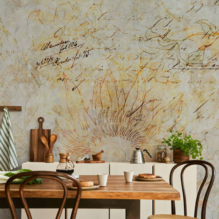 Wall Mural Yellow like the sun - abstract with sunflowers on a background in grey 143942 additionalImage 4