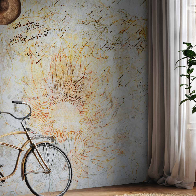Wall Mural Yellow like the sun - abstract with sunflowers on a background in grey 143942 additionalImage 7