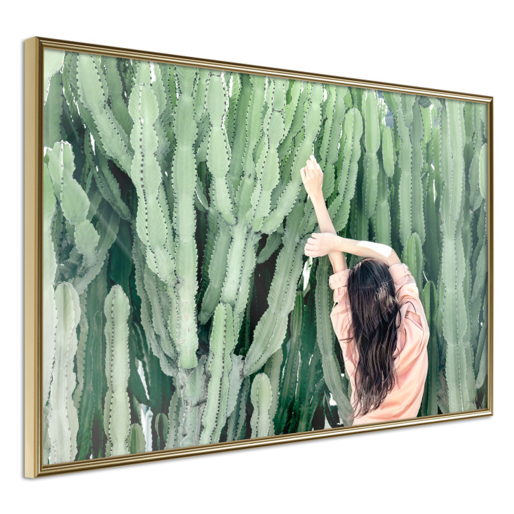 Wall Poster Relax - Green Cactuses and a Young Woman in a Pink Blouse 144342 additionalImage 6