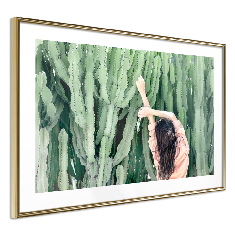 Wall Poster Relax - Green Cactuses and a Young Woman in a Pink Blouse 144342 additionalImage 8