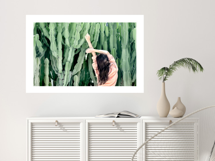 Wall Poster Relax - Green Cactuses and a Young Woman in a Pink Blouse 144342 additionalImage 10