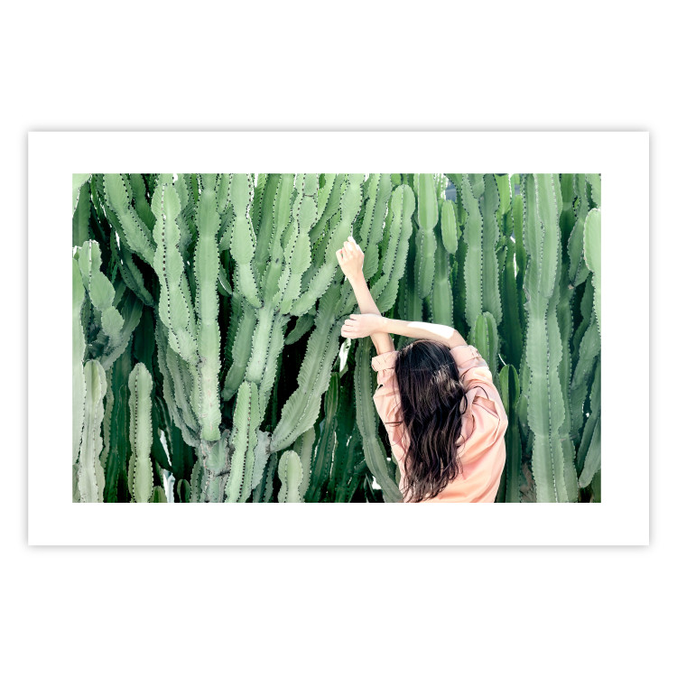 Wall Poster Relax - Green Cactuses and a Young Woman in a Pink Blouse 144342 additionalImage 16