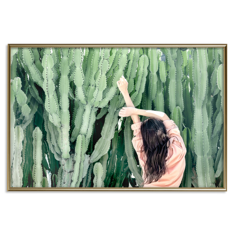 Wall Poster Relax - Green Cactuses and a Young Woman in a Pink Blouse 144342 additionalImage 18