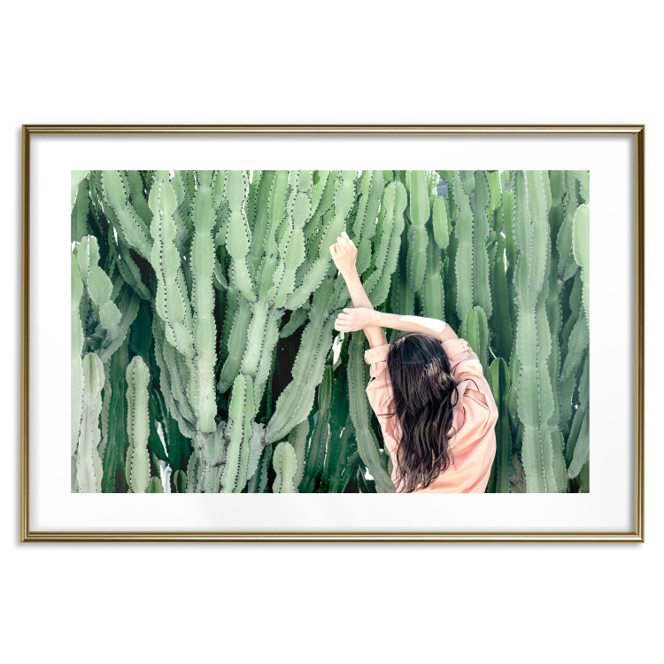 Wall Poster Relax - Green Cactuses and a Young Woman in a Pink Blouse 144342 additionalImage 20