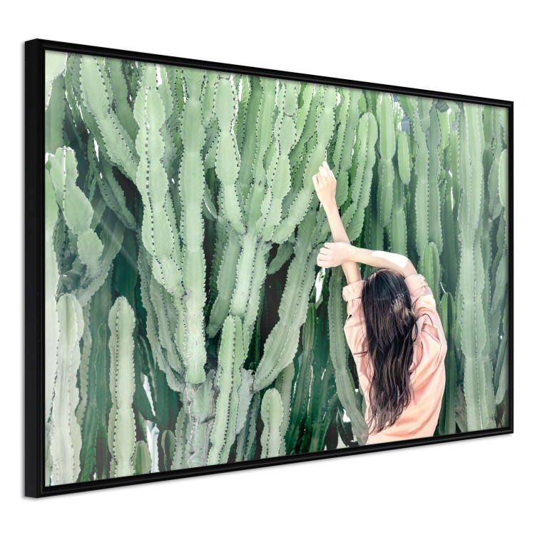 Wall Poster Relax - Green Cactuses and a Young Woman in a Pink Blouse 144342 additionalImage 5