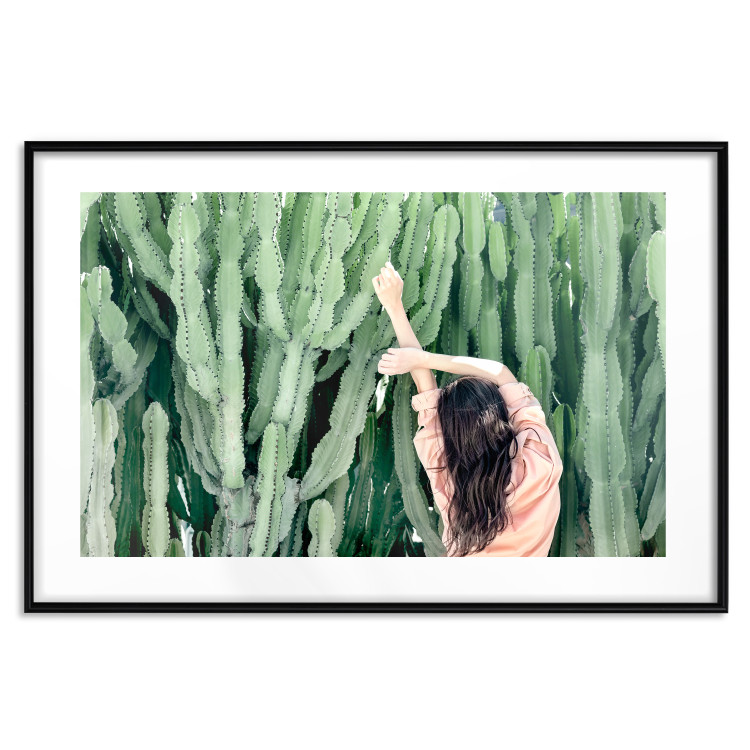 Wall Poster Relax - Green Cactuses and a Young Woman in a Pink Blouse 144342 additionalImage 19