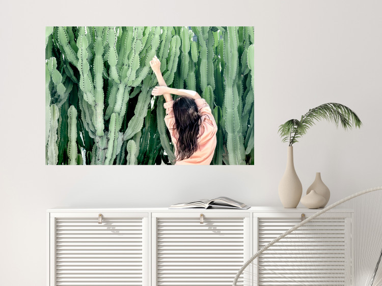 Wall Poster Relax - Green Cactuses and a Young Woman in a Pink Blouse 144342 additionalImage 11