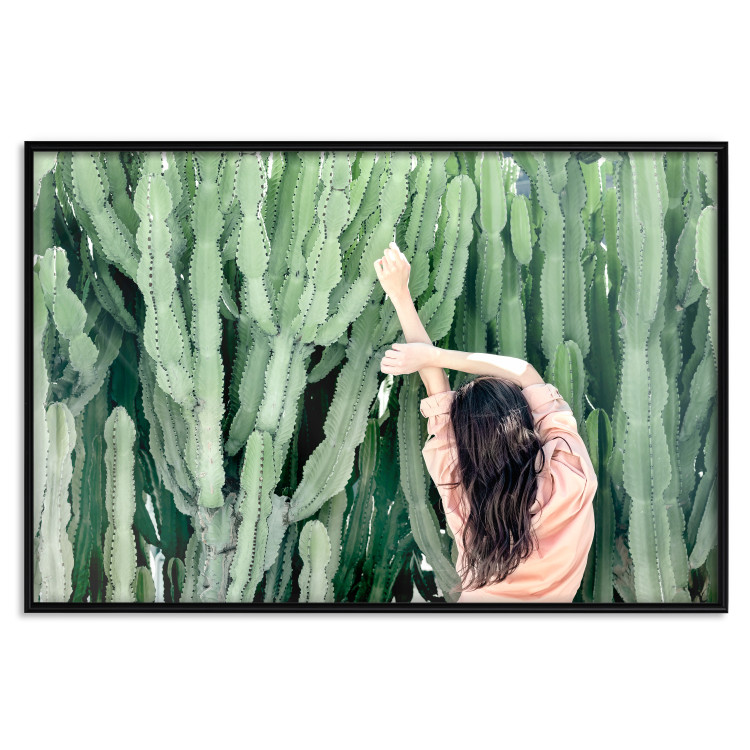 Wall Poster Relax - Green Cactuses and a Young Woman in a Pink Blouse 144342 additionalImage 17
