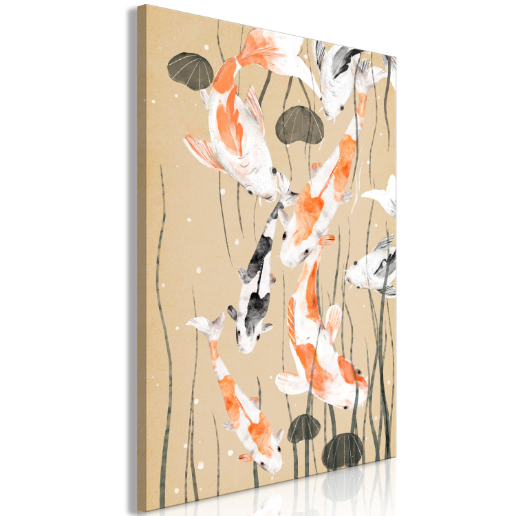 Canvas Art Print Koi Fish (1-piece) - Japanese carp in water among seaweed 145142 additionalImage 2