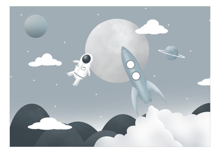 Wall Mural Astronaut in Space - Rocket and Planets in the Gray-Blue Sky 148442 additionalImage 1