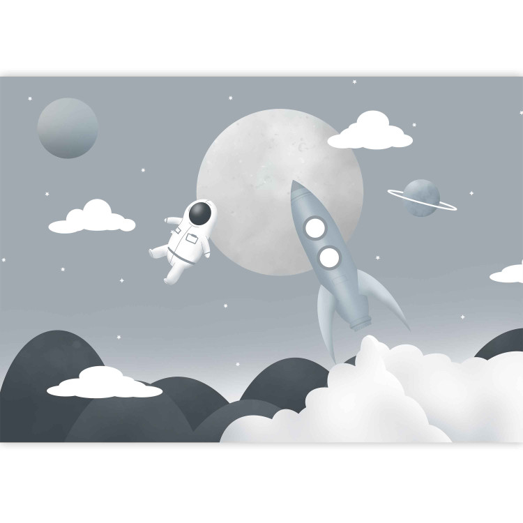 Wall Mural Astronaut in Space - Rocket and Planets in the Gray-Blue Sky 148442 additionalImage 3