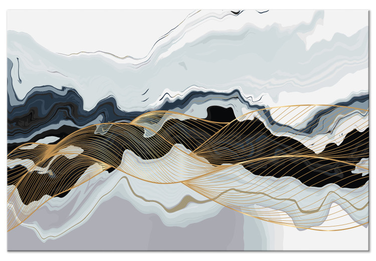Canvas Print Color Waves - Modern Abstraction in Gray and Navy Blue Colors 149742
