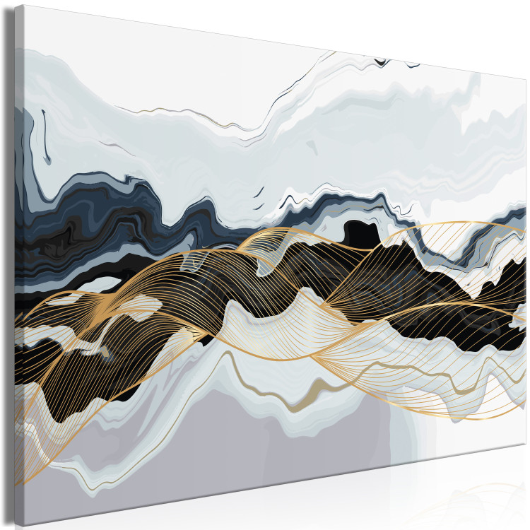 Canvas Print Color Waves - Modern Abstraction in Gray and Navy Blue Colors 149742 additionalImage 2