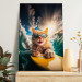 Canvas Art Print AI Cat - Ginger Animal Surfing on a Board in a Stormy Sea - Vertical 150242 additionalThumb 5