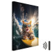 Canvas Art Print AI Cat - Ginger Animal Surfing on a Board in a Stormy Sea - Vertical 150242 additionalThumb 8