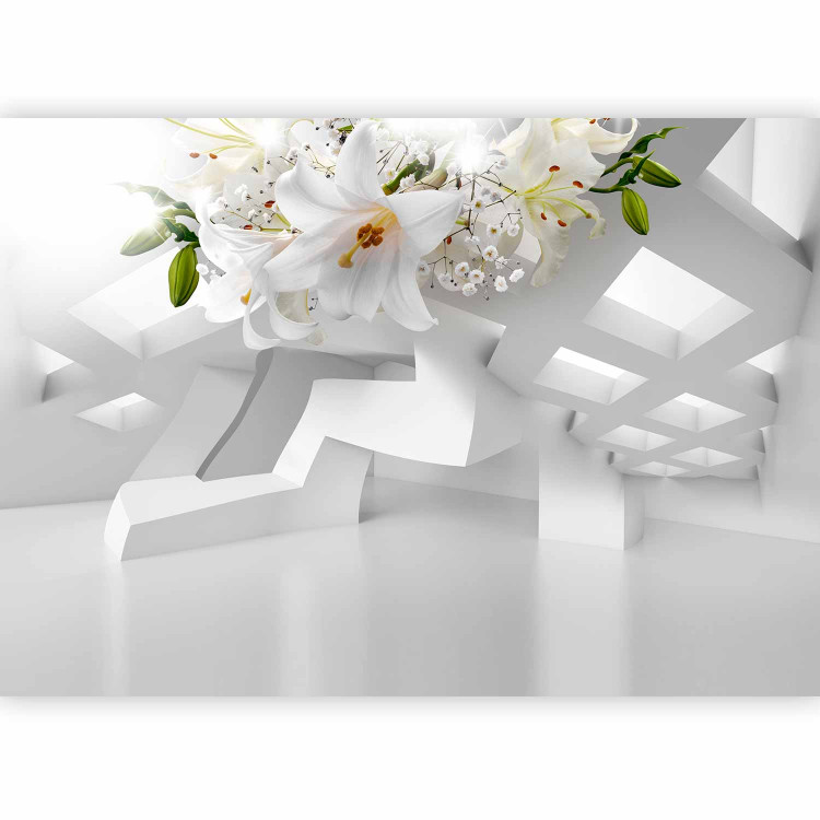 Wall Mural Abstract mirage in white - spatial composition with white lilies 97942 additionalImage 1