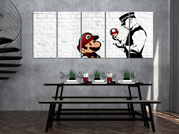 Canvas Graffiti on Brick (5-piece) - Mario and Policeman in Pop Art Style 106252 additionalImage 3