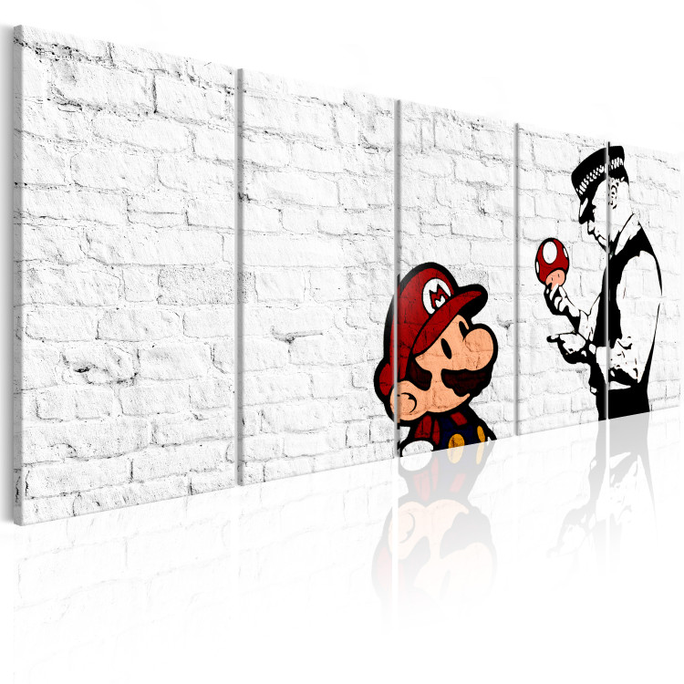 Canvas Graffiti on Brick (5-piece) - Mario and Policeman in Pop Art Style 106252 additionalImage 2