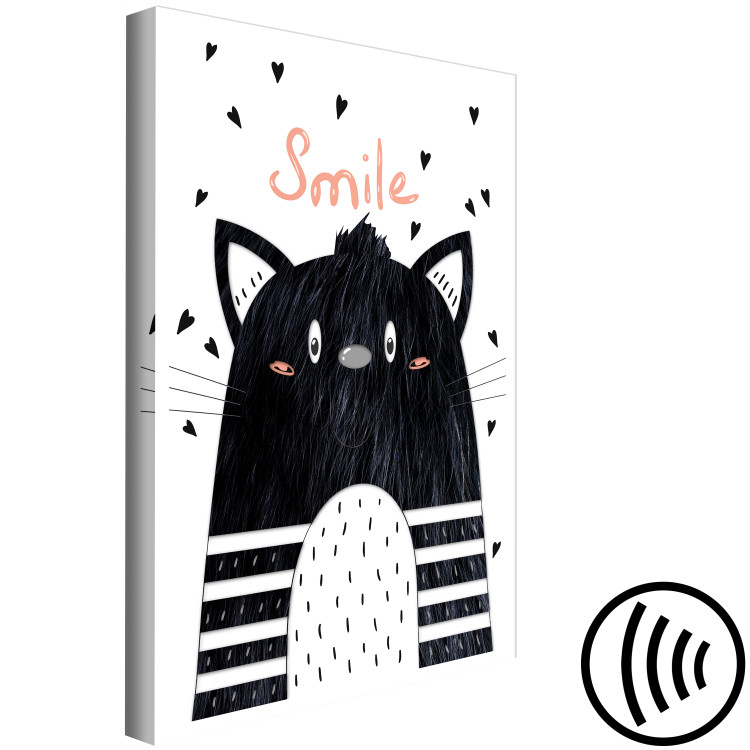 Canvas Black and white creature - abstract graphics with a smiling kitten 114252 additionalImage 6
