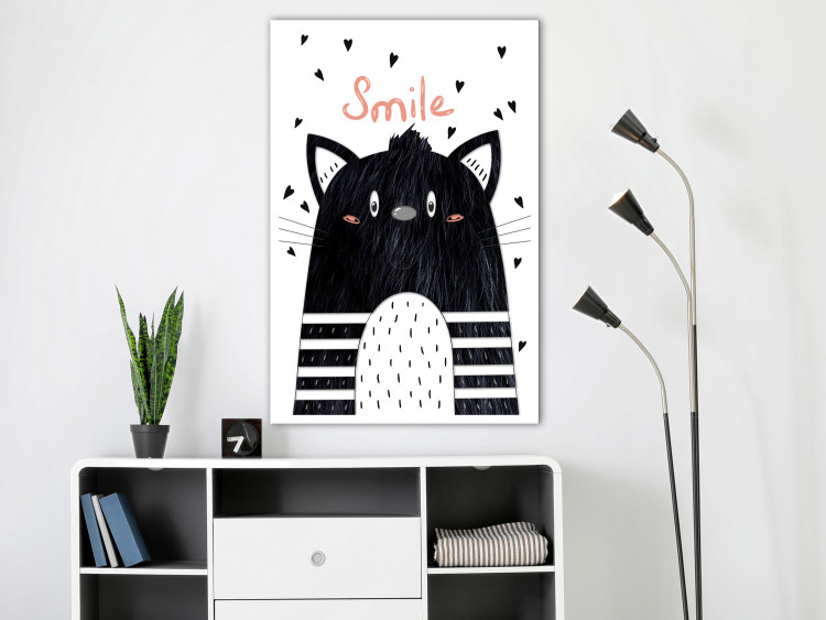 Canvas Black and white creature - abstract graphics with a smiling kitten 114252 additionalImage 3