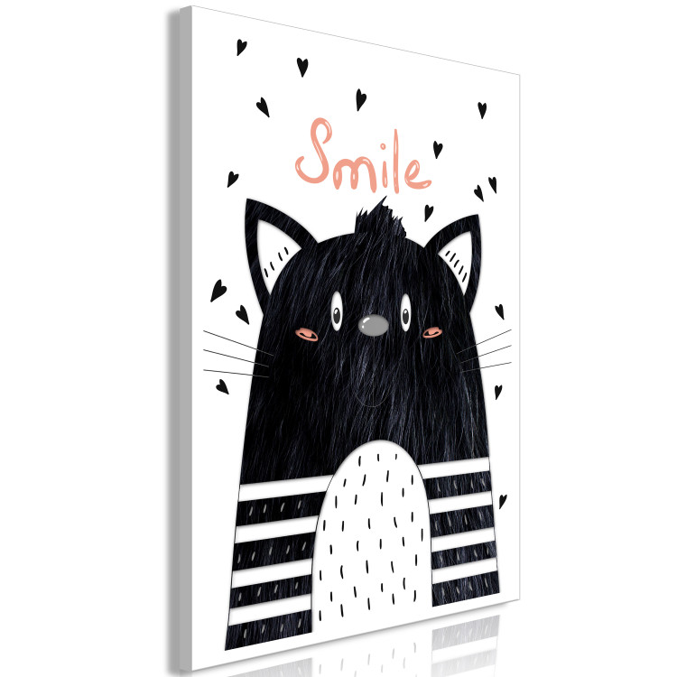 Canvas Black and white creature - abstract graphics with a smiling kitten 114252 additionalImage 2