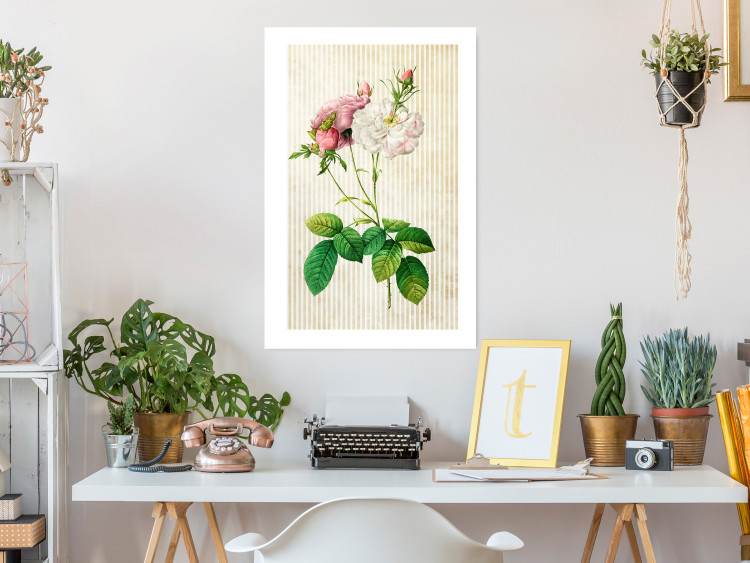 Wall Poster Floral Chic - colorful composition with flowers and beige stripes in the background 117352 additionalImage 4