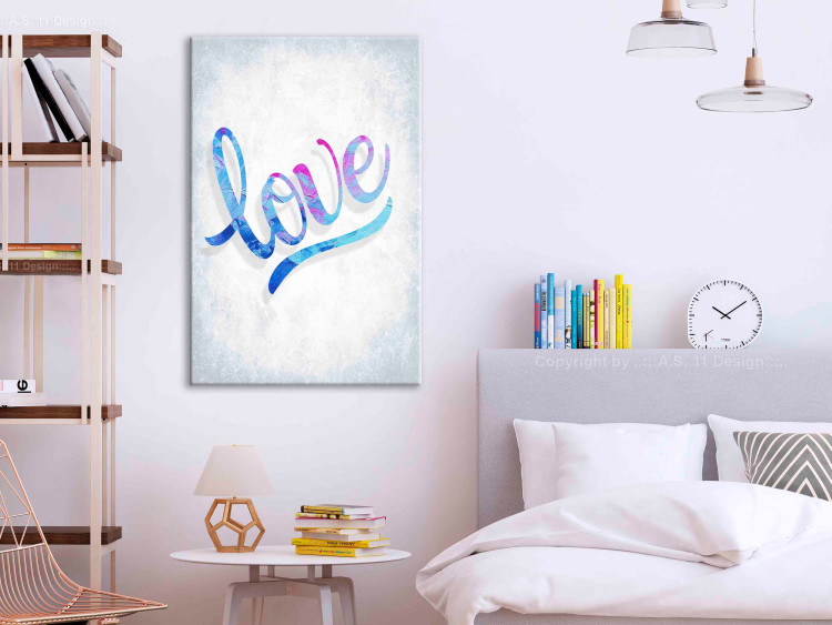 Canvas Love - the inscription love in English in blue colors on gray 118352 additionalImage 3