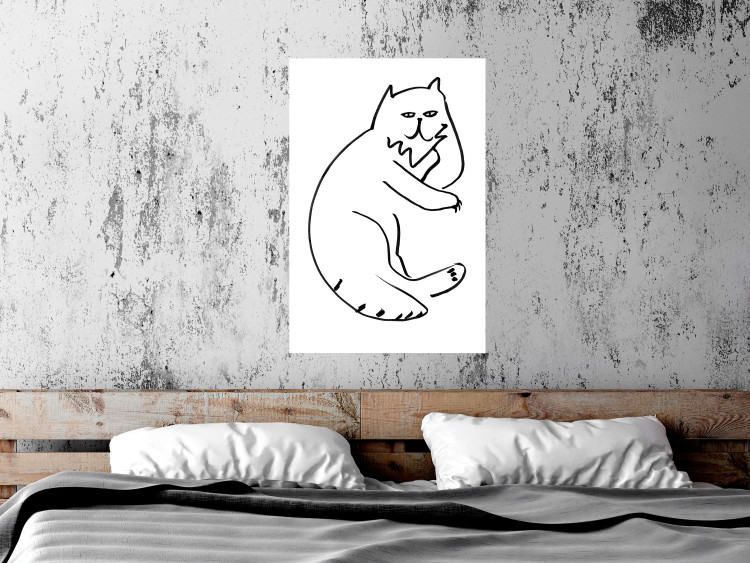 Wall Poster Cat's Relaxation - black and white simple composition with animal line art 119252 additionalImage 23