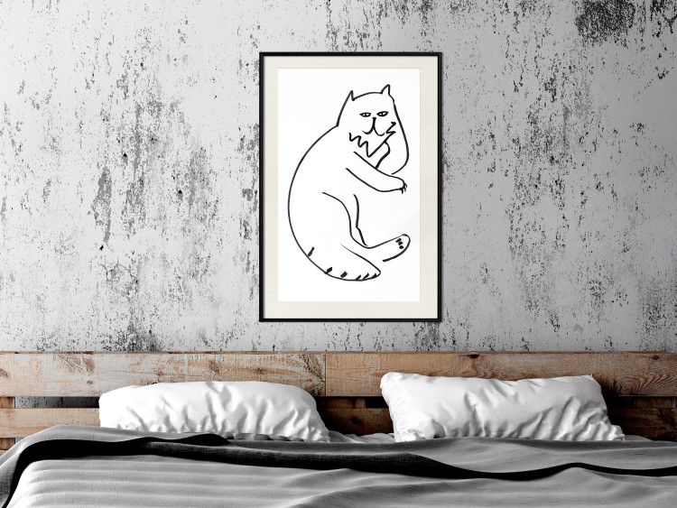 Wall Poster Cat's Relaxation - black and white simple composition with animal line art 119252 additionalImage 22