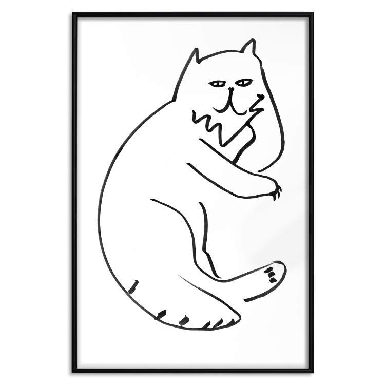 Wall Poster Cat's Relaxation - black and white simple composition with animal line art 119252 additionalImage 24