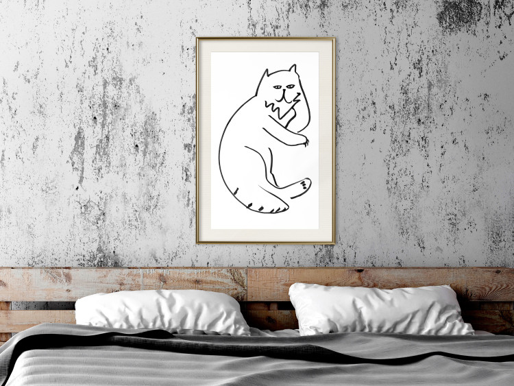 Wall Poster Cat's Relaxation - black and white simple composition with animal line art 119252 additionalImage 21