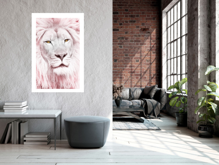 Wall Poster Beauty in Strength - reddened white lion portrait with yellow eyes 123052 additionalImage 4