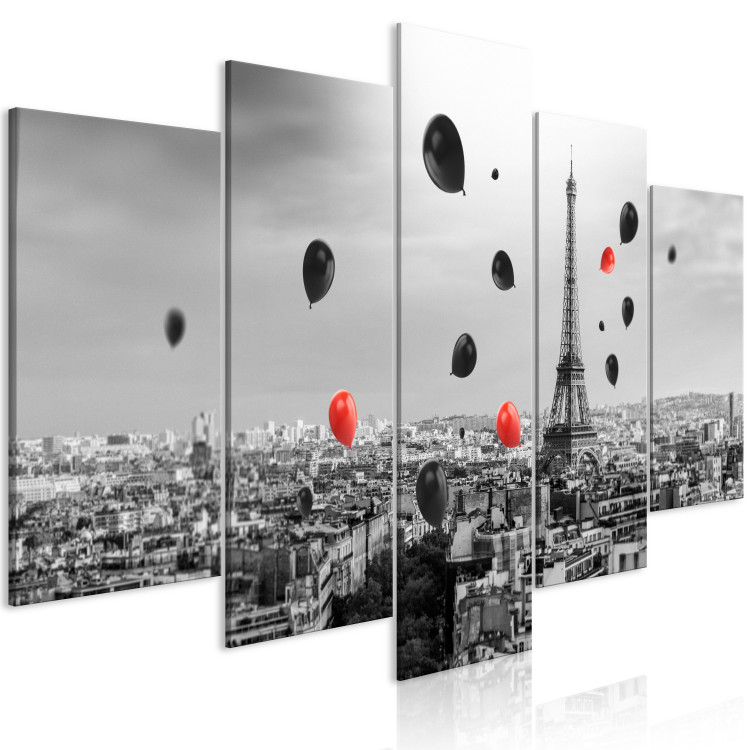 Canvas Print Paris Balloon (5 Parts) Wide Red and Black 123952 additionalImage 2