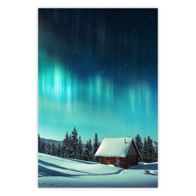 Wall Poster Dawn and Blue Nights - winter landscape of snow-covered cottage 124452