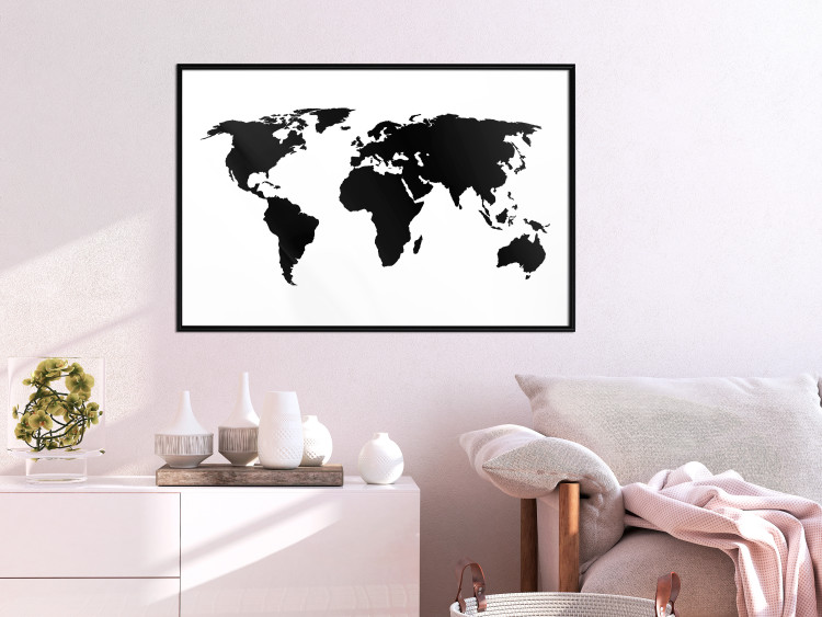 Wall Poster Continents - black map of the whole world on a contrasting white background 125452 additionalImage 8