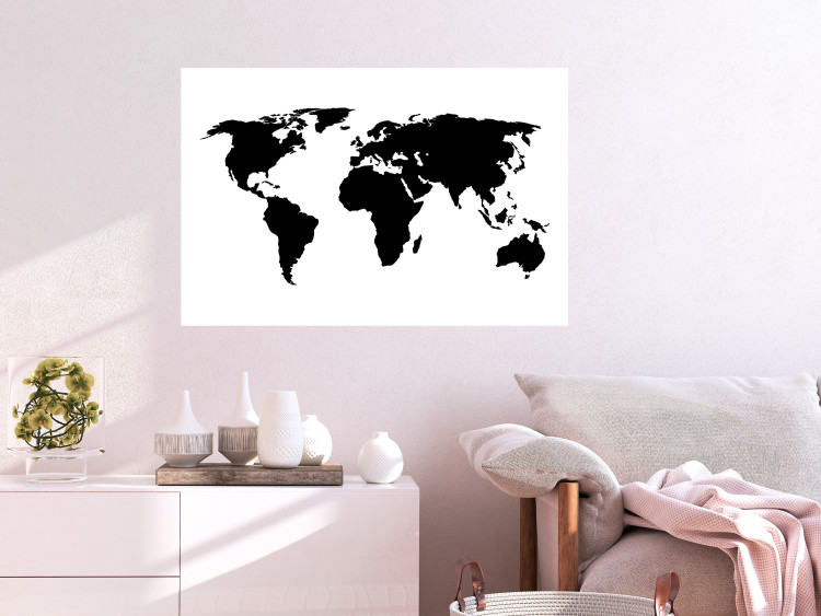 Wall Poster Continents - black map of the whole world on a contrasting white background 125452 additionalImage 17