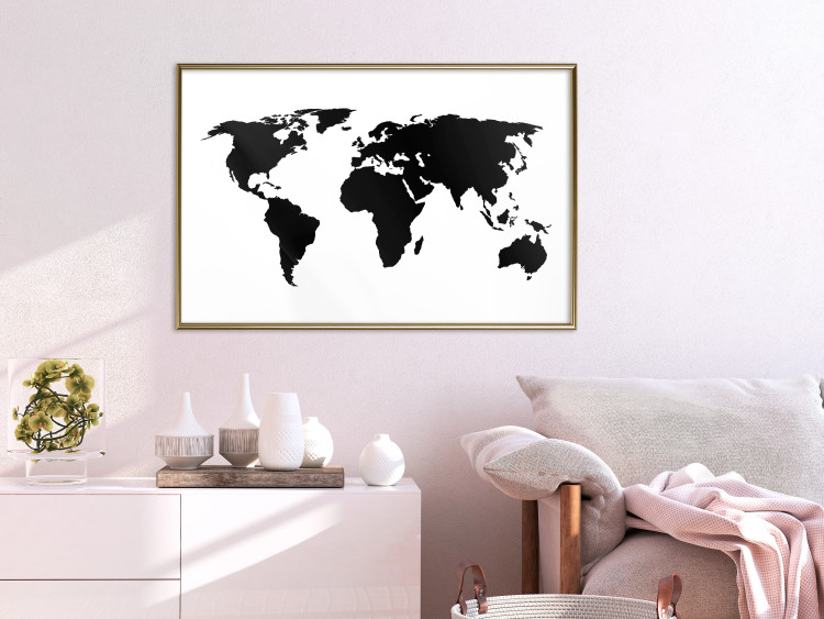 Wall Poster Continents - black map of the whole world on a contrasting white background 125452 additionalImage 11