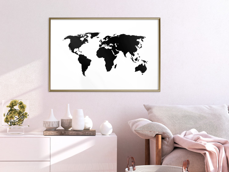 Wall Poster Continents - black map of the whole world on a contrasting white background 125452 additionalImage 13