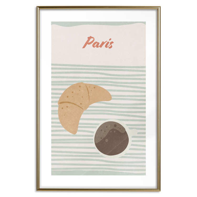 Wall Poster Parisian Breakfast - text and coffee with croissant in a light composition 131952 additionalImage 14