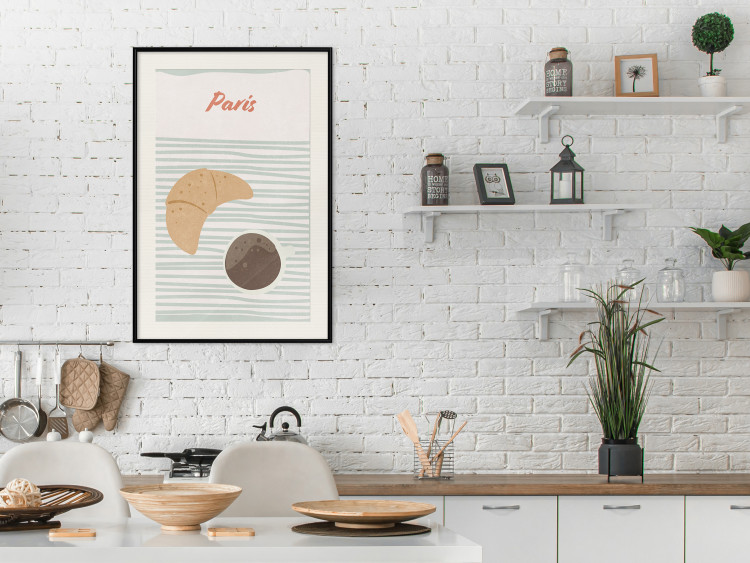 Wall Poster Parisian Breakfast - text and coffee with croissant in a light composition 131952 additionalImage 24