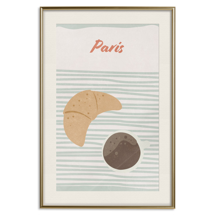 Wall Poster Parisian Breakfast - text and coffee with croissant in a light composition 131952 additionalImage 20